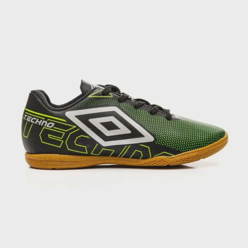 Chuteira Umbro Techno Jr Futsal Infantil Preto Verde