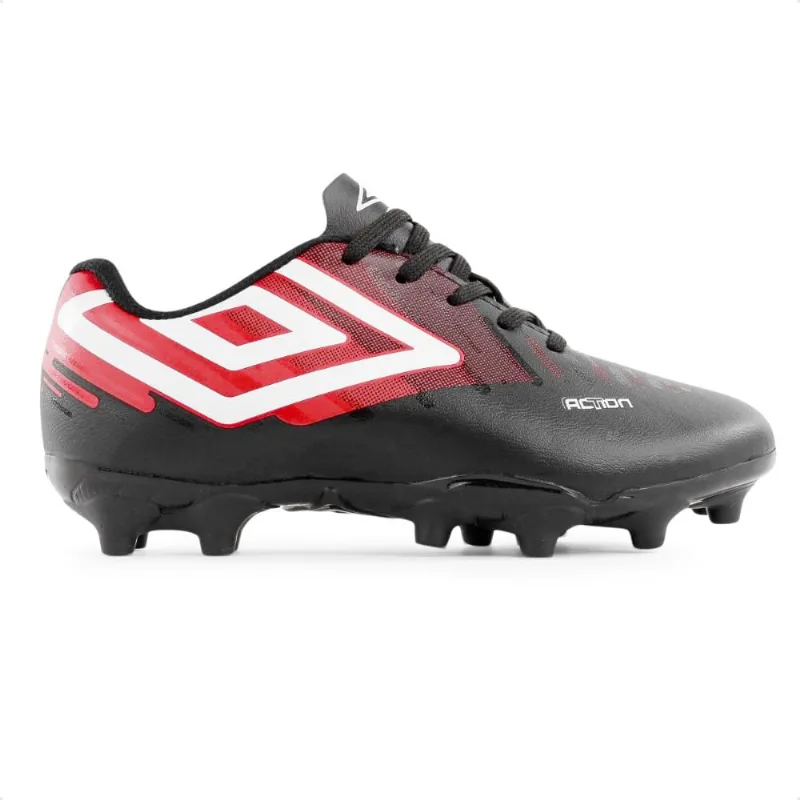 Chuteira Campo Umbro Action Jr 32 / Preto / Vermelho