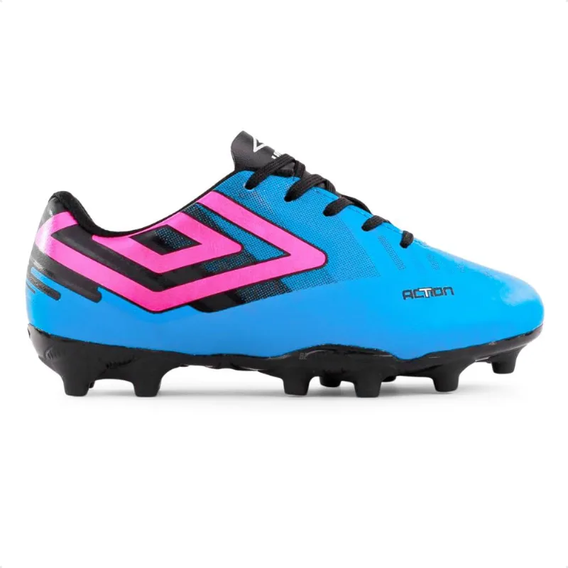 Chuteira Campo Umbro Action Jr 29 / Azul / Rosa