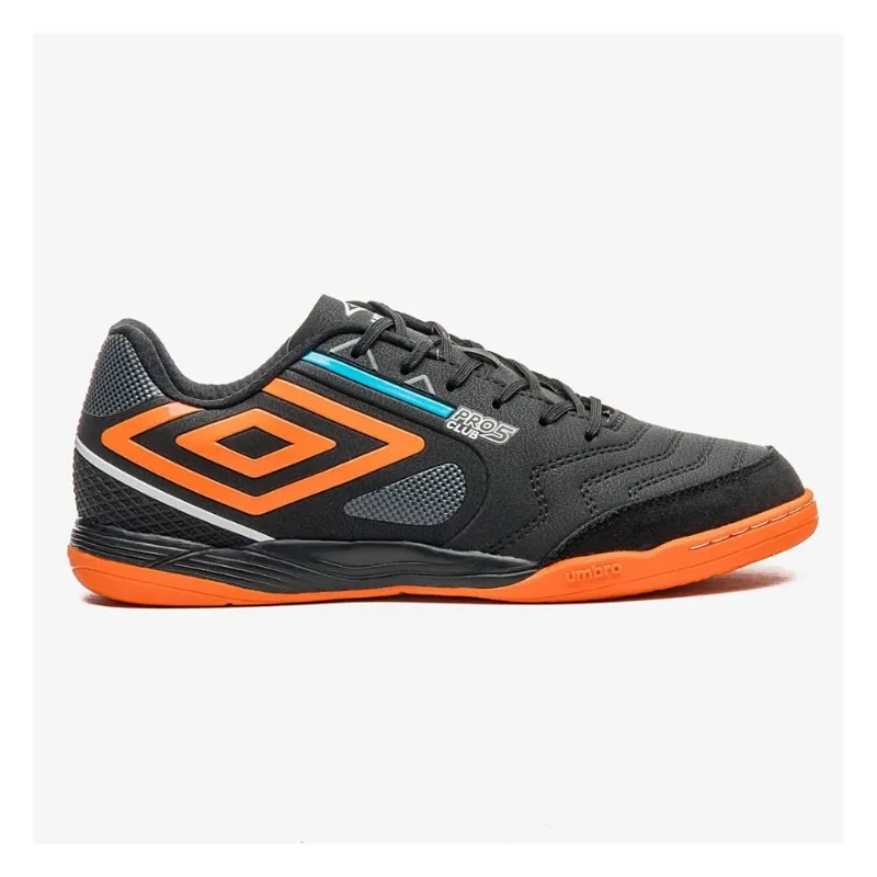 Chuteira Futsal N°38 Umbro Pro 5 Bump Club Preto E Laranja (MP)