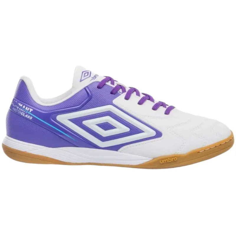 Chuteira Futsal N° 38 Umbro Adamant Master Class Club Branco Roxo (MP)
