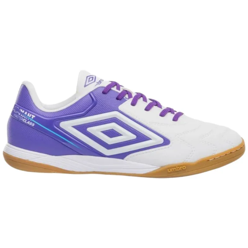 Chuteira Futsal N° 41 Umbro Adamant Master Class Club Branco Roxo (MP)