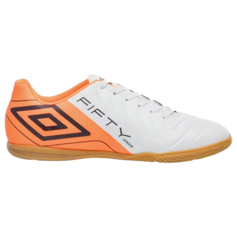 Chuteira Futsal N° 38 Umbro Fifty VI League Branco Laranja (MP)