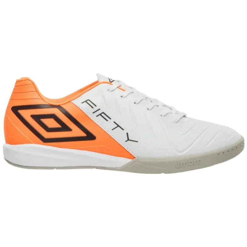 Chuteira Futsal N° 39 Umbro Fifty VI Branco Laranja Preto (MP)