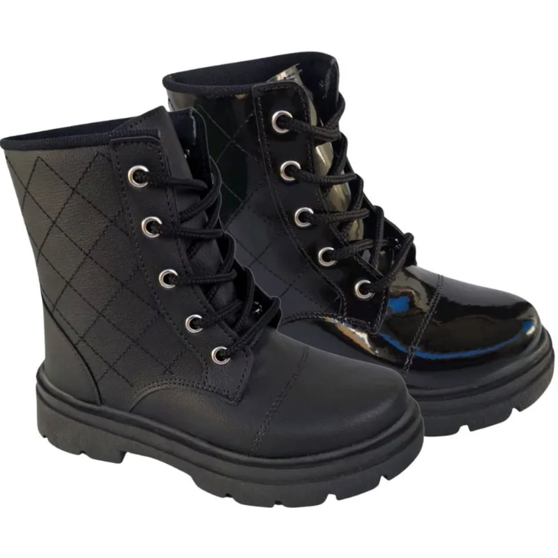 Kit 2 Pares Bota Infantil Feminina Coturno Juvenil Tratorada Estilo Militar Menina Moda Inverno