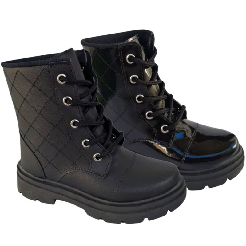 Kit 2 Pares Bota Infantil Feminina Coturno Juvenil Tratorada Estilo Militar Menina Moda Inverno