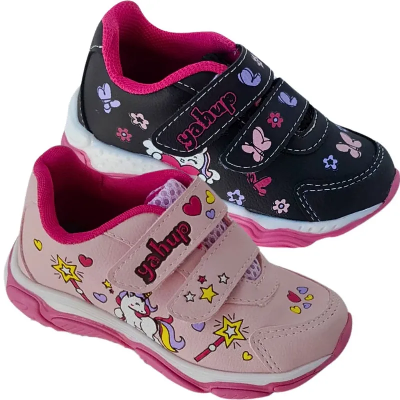 Kit 2 Pares Tênis Feminino Infantil Led Unicórnio Aniversário Macio Leve Escolar Presente Aniversário