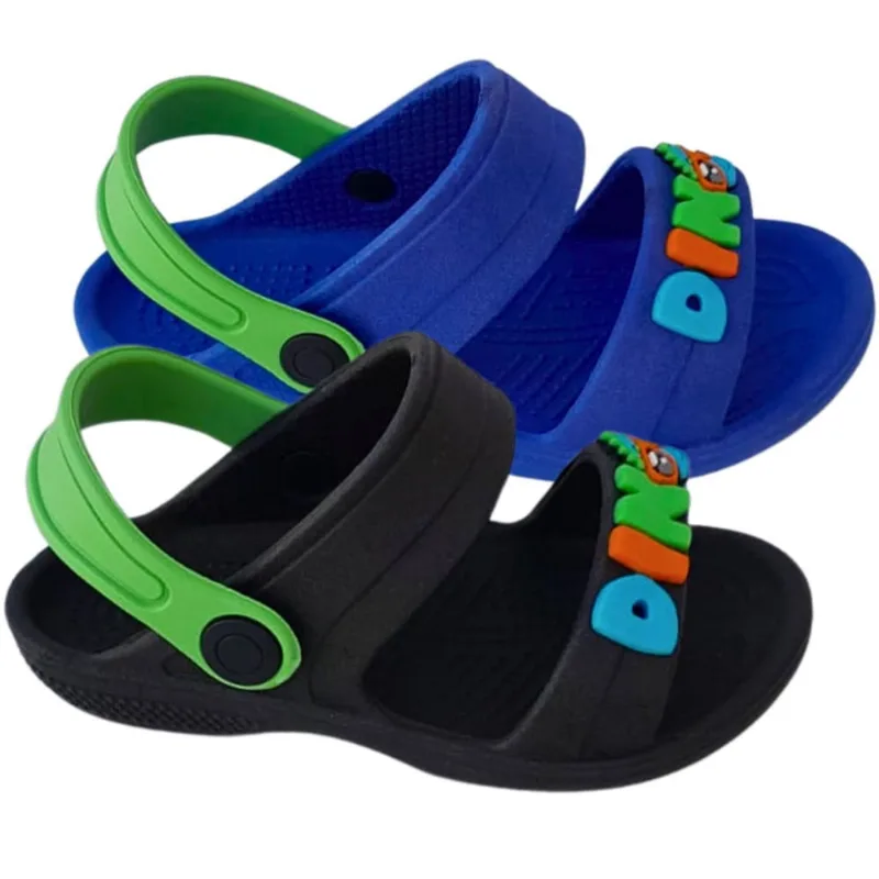 Kit 2 Pares Papete Infantil Sandália Masculina Papete Chinelo Dinossauro Babuche Verão Menino Estiloso Dino Escolar