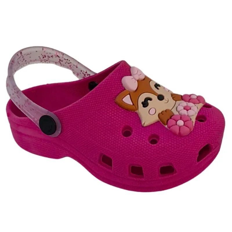 Sandália Babuche Infantil Feminina Chinelo Criança Papete Menina Divertido Legal Estilosa Raposa Flores Primavera Fox