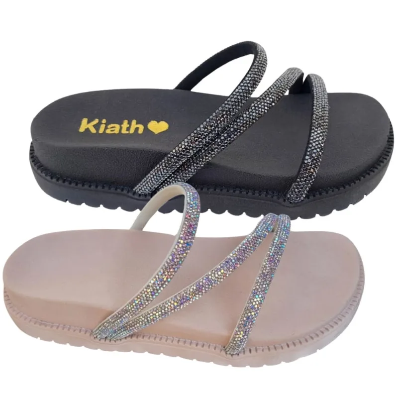 Kit 2 Pares Sandália Feminina Infantil Papete Birken Menina Strass Brilhante Estilosa Escolar Verão