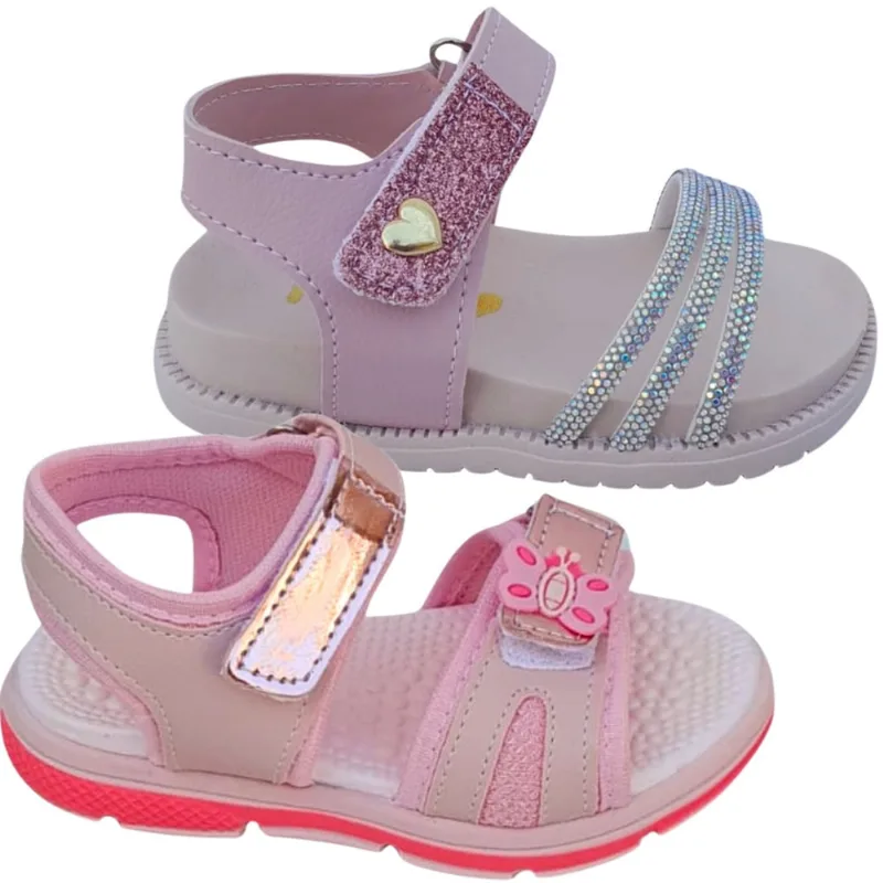 Kit 2 Pares Sandália Infantil Feminina Papete Birken Menina Escolar Volta às Aulas Presente Coração