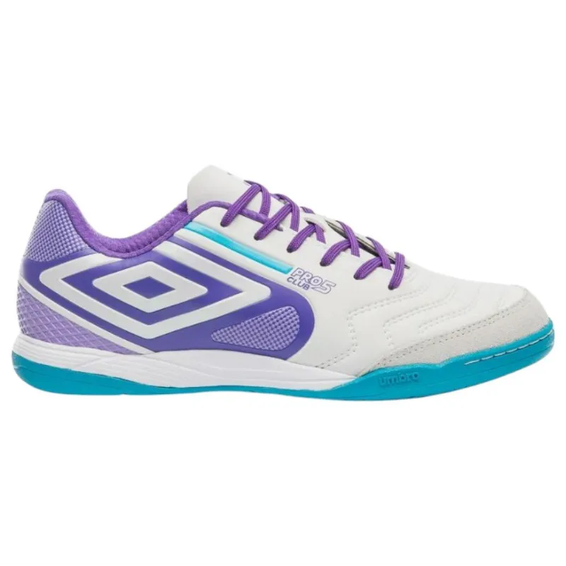Chuteira Futsal N° 43 Umbro Pro 5 Bump Club Branco Roxo E Azul (MP)