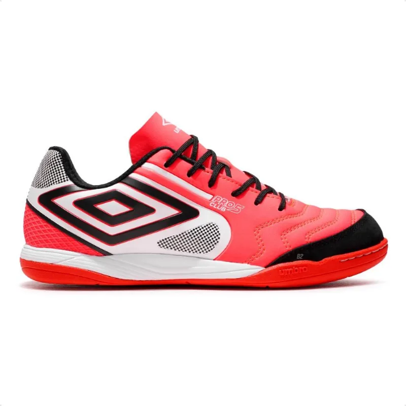 Chuteira Futsal Umbro Pro 5 Bump Club Masculina 44. / Coral / Branco