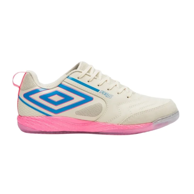 Chuteira Futsal N°43 Umbro Pro 5 Bump Branco E Rosa (MP)