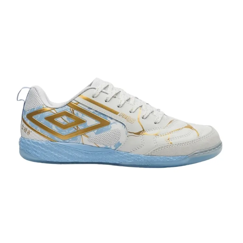 Chuteira Futsal N°38 Umbro Pro 5 Bump Kintsugi Azul E Dourado (MP)
