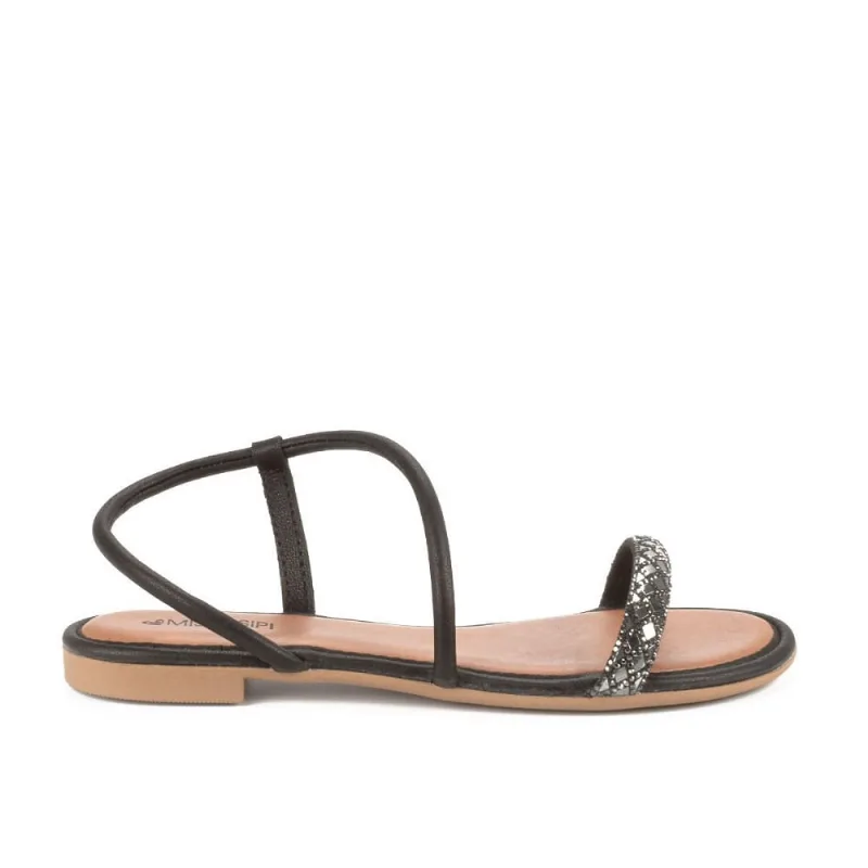 Sandália Fem Mississipi Rasteira Pedrarias Preto MI351-0006
