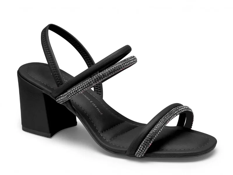 Sandália Salto Bloco Strass Dakota Y6875 Feminina