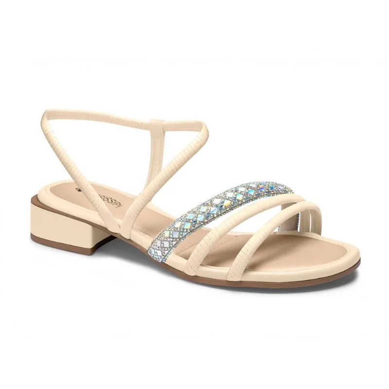Sandália Salto Baixo Strass Mississipi Q9553 Feminina