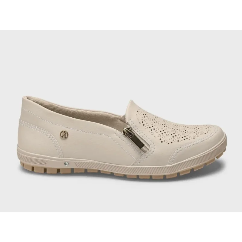 Tênis Kolosh Feminino Calce Fácil Slip-On Zíper Nude