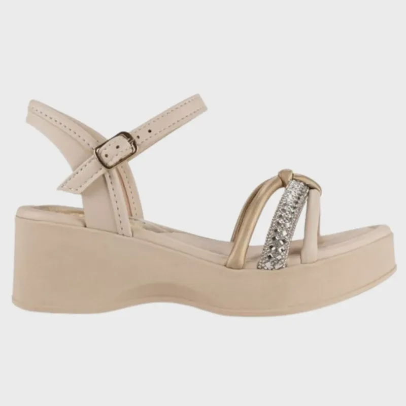Sandália Pink Cats Anabela Strass Infantil Bege