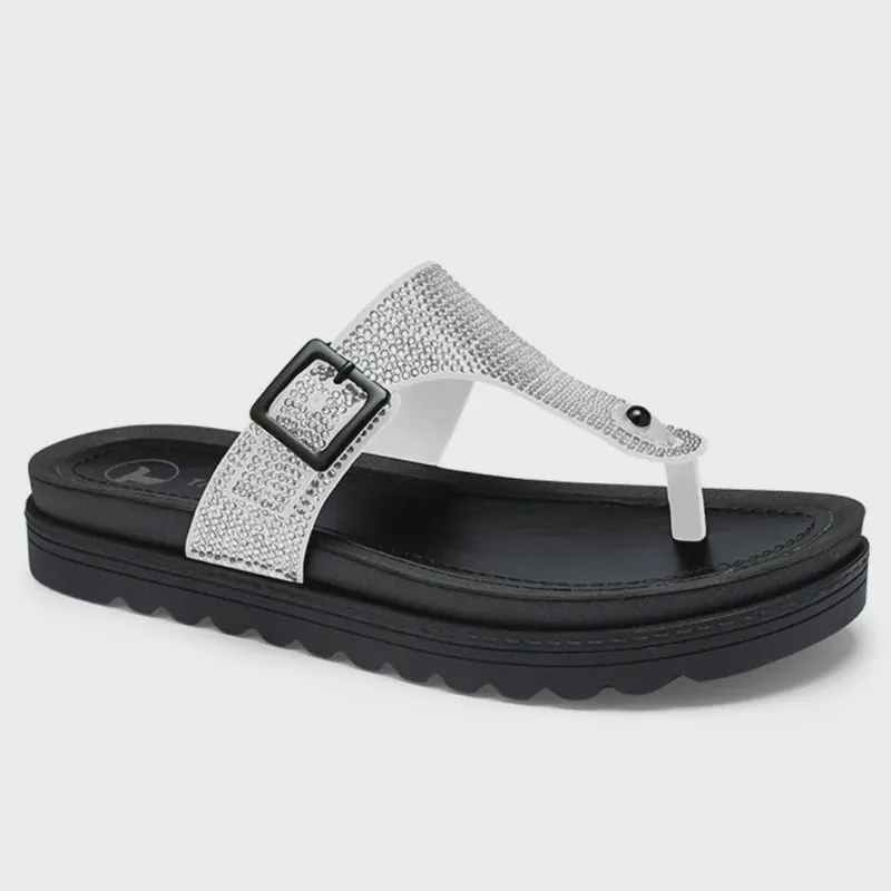 Chinelo Feminino Flatform Preto Brancos Brilhos Tanara T8134-0005