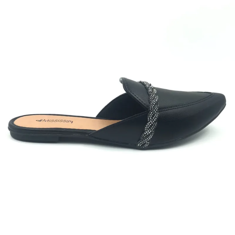 Mule Mississipi Bico Fino Com Brilho Preto 761