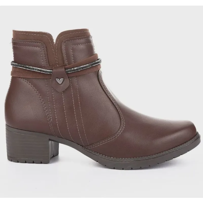 Bota Feminina Cano Curto Salto Bloco Marrom Mississipi