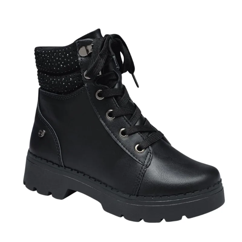 Bota Coturno Infantil Menina Strass c/ Ziper Pink Cats V3981