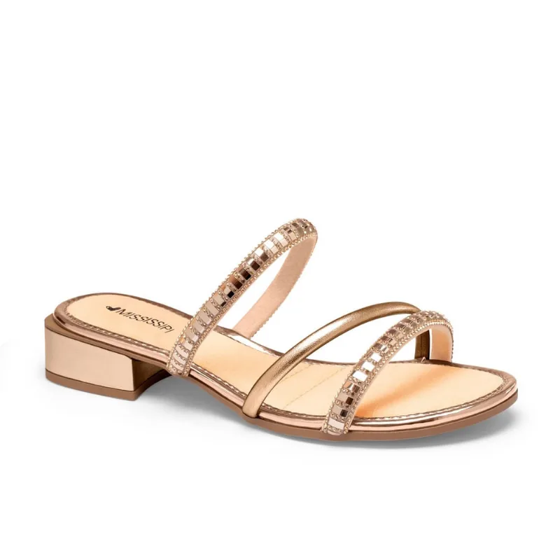 Tamanco feminino mississipi MI991 tiras em strass salto bloco 3 cm