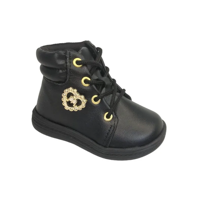 Bota Coturno Menina Molekinha Coração Napa Preto 2127.211