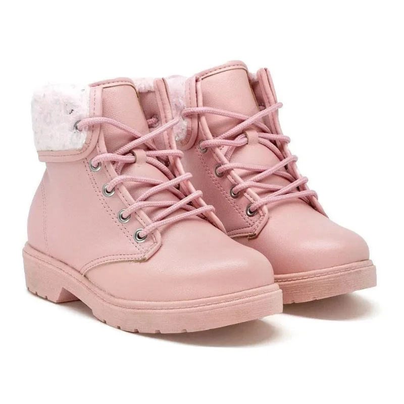 Bota Coturno Menina Molekinha Pelo Rosa Claro/Prata 2164.129