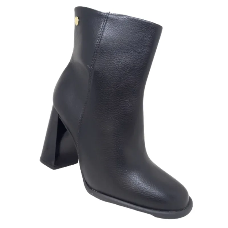 Bota Feminina Vizzano Salto Bloco Grosso Cano Curto Inverno Quadrado Alto Plataforma Conforto Napa