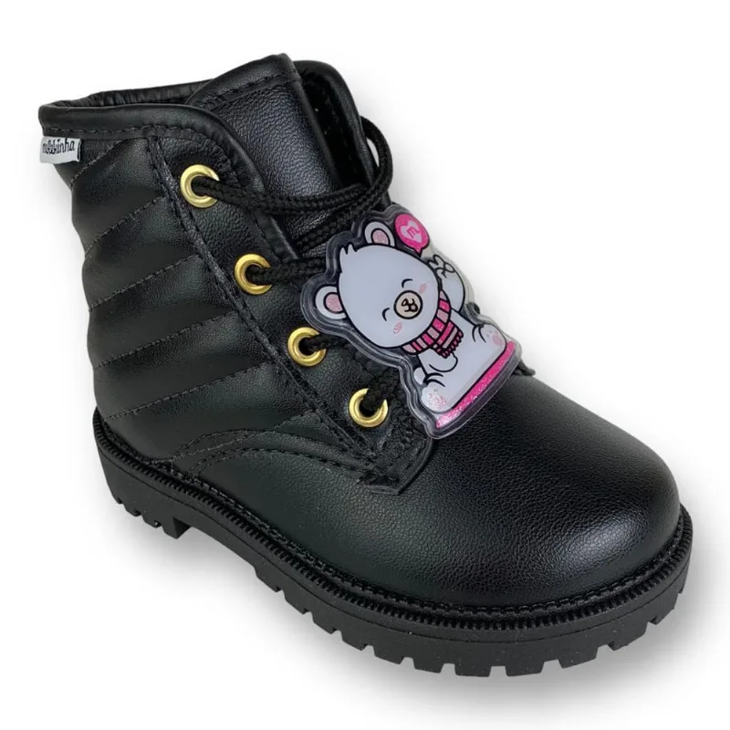 Bota Infantil Bebe Molekinha sola Tratorada com enfeite Urso