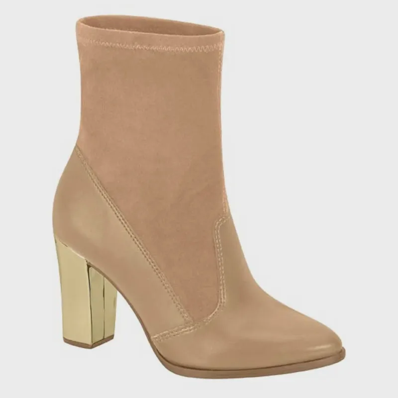 Bota Feminina Salto Bloco Amêndoa Tan Metal Dourado Beira Rio 9043.137