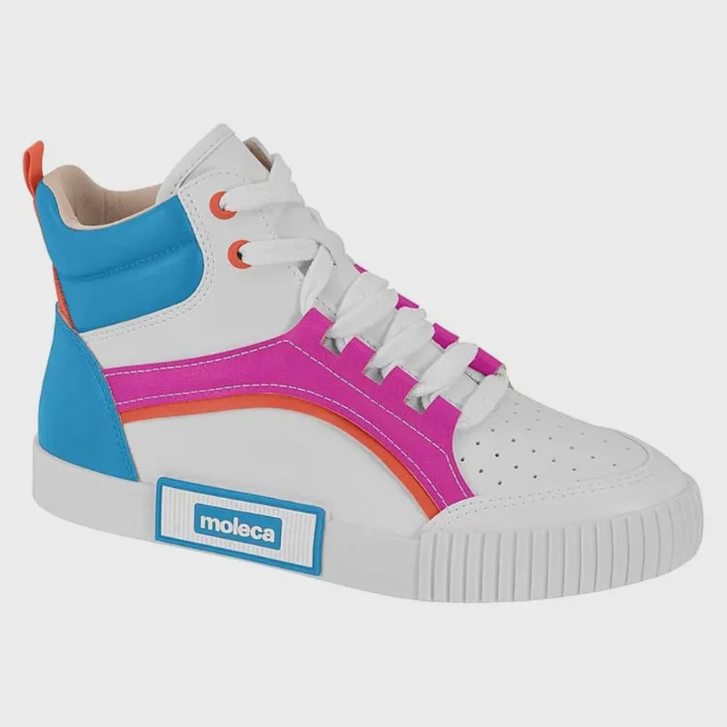 Tênis Feminino Cano Médio Branco Azul Pink Laranja Moleca 5740.205