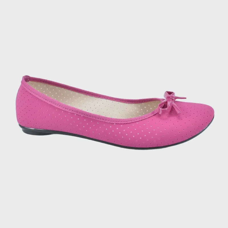 Sapatilha Moleca Nobuck Bico Redondo Microperfuros Laço Magenta Confortável