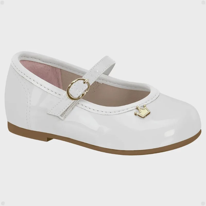 Sapato Sapatilha Infantil Molekinha Festa Coroa Branco Verniz