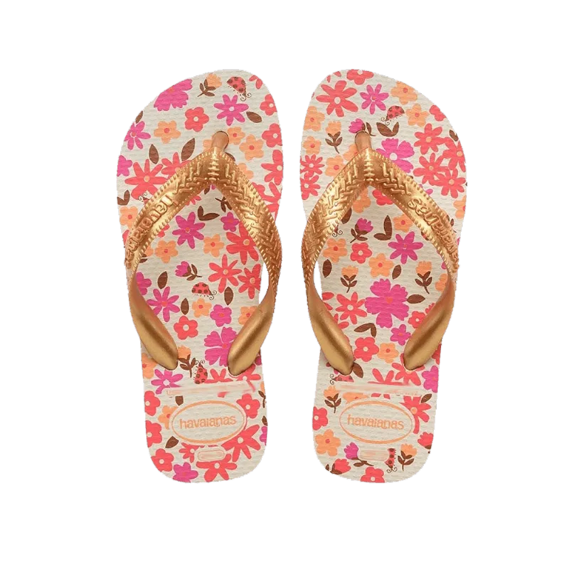 Sandalia Havaianas Kids Flores Bege Dourada 29 30