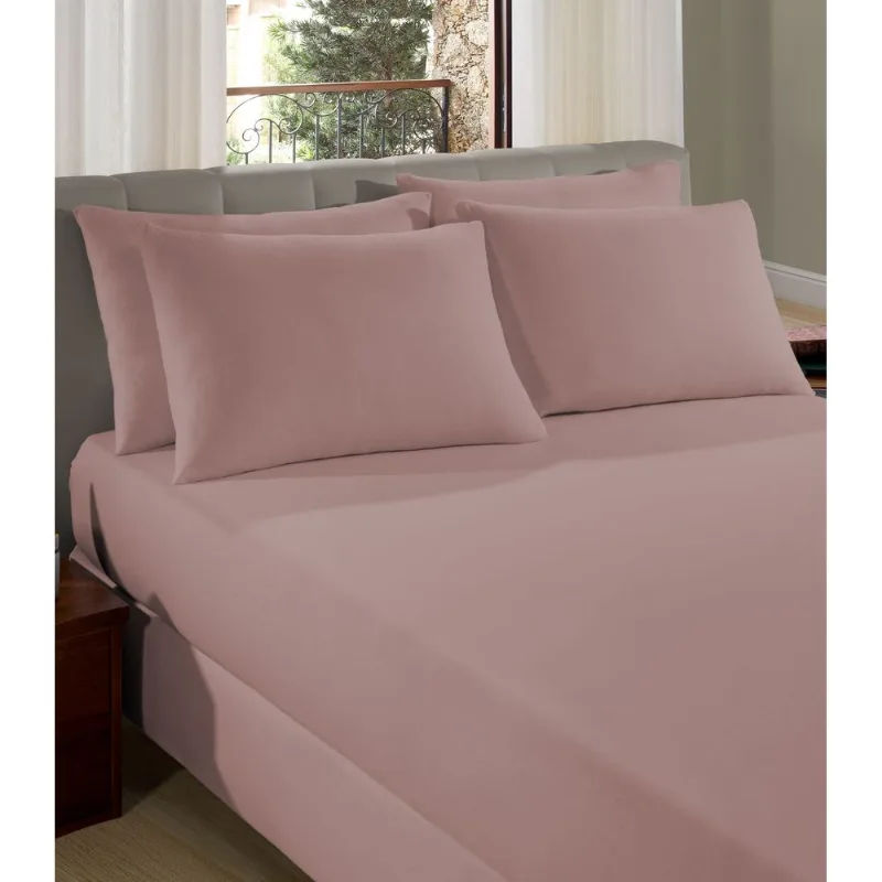 Lençol Liso Casal Com Elástico Vivaldi Rosa Un