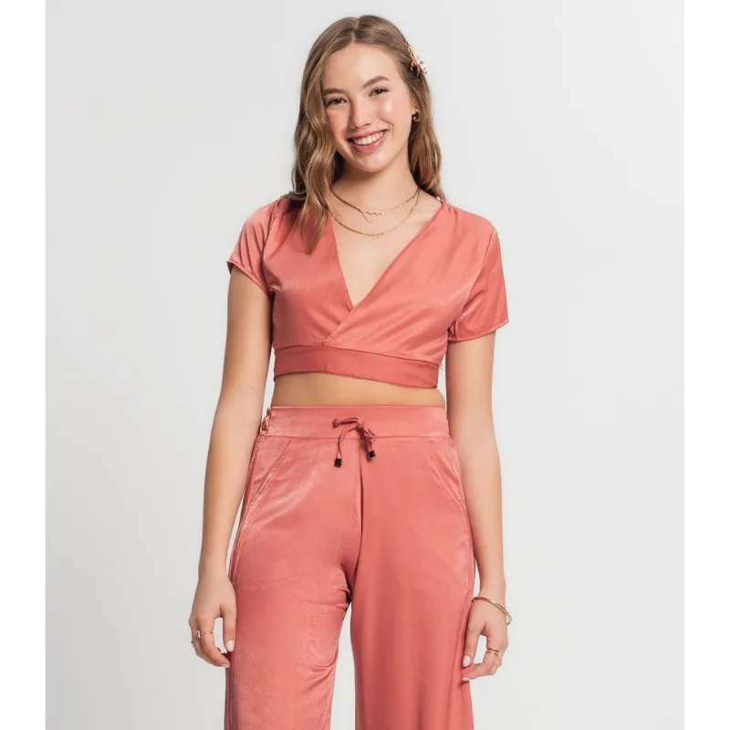 Blusa Cropped Juvenil Em Viscopoly Minty Laranja 12