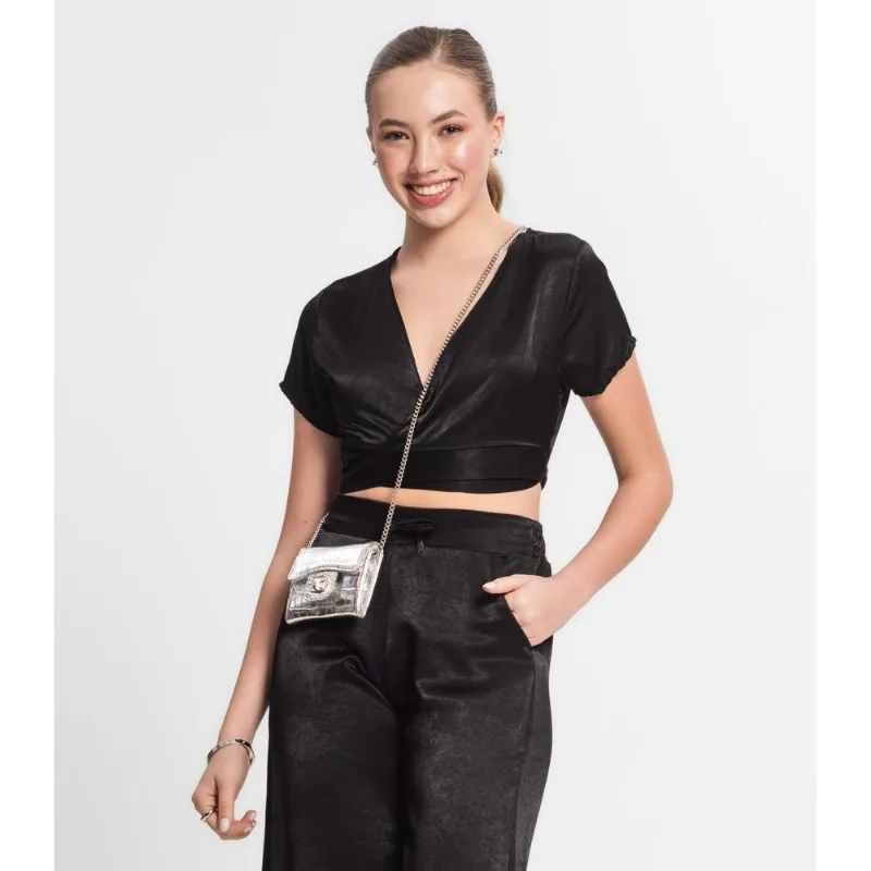 Blusa Cropped Juvenil Em Viscopoly Minty Preto 12