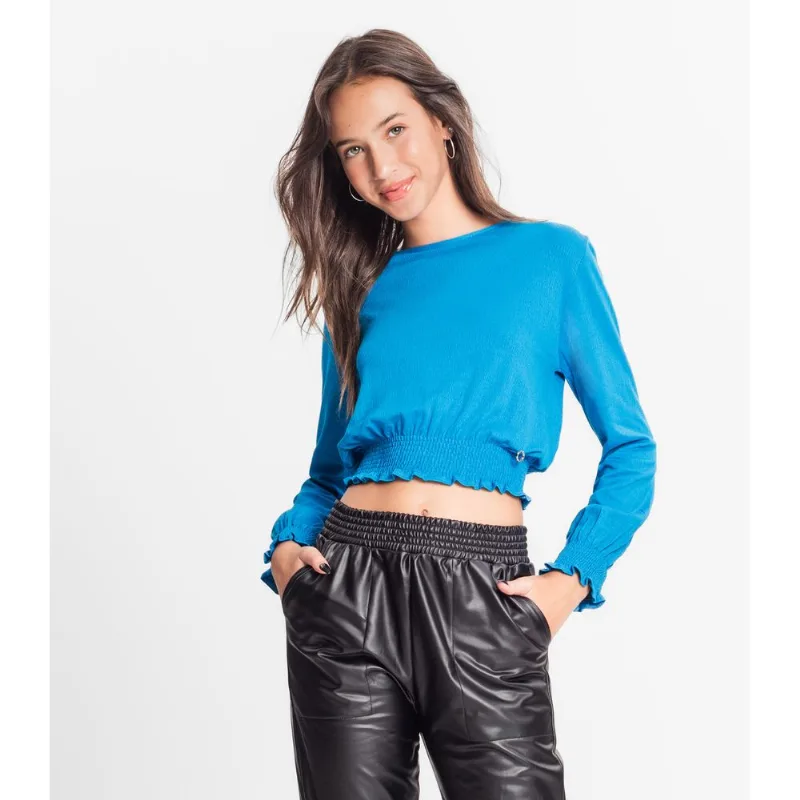 Blusa Juvenil Feminina Manga Longa Minty Azul 16
