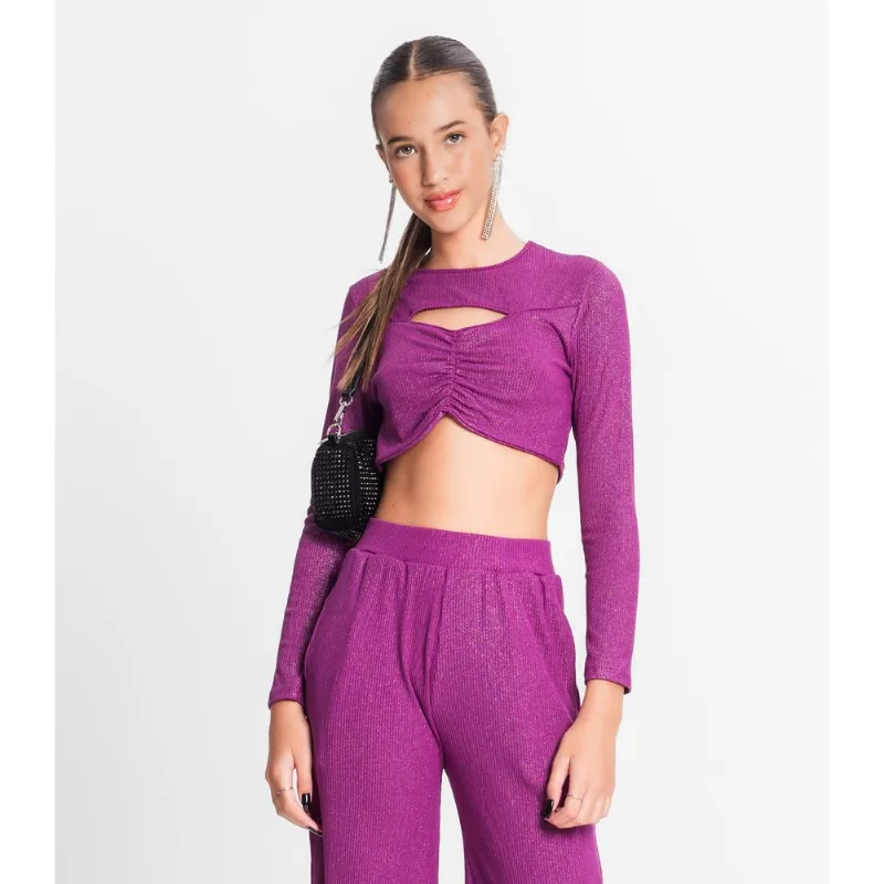 Blusa Juvenil Feminina Em Ribana Canelada Minty Roxo 16