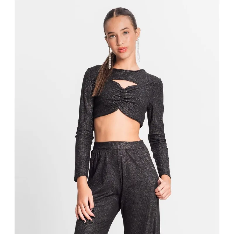 Blusa Juvenil Feminina Em Ribana Canelada Minty Preto 14