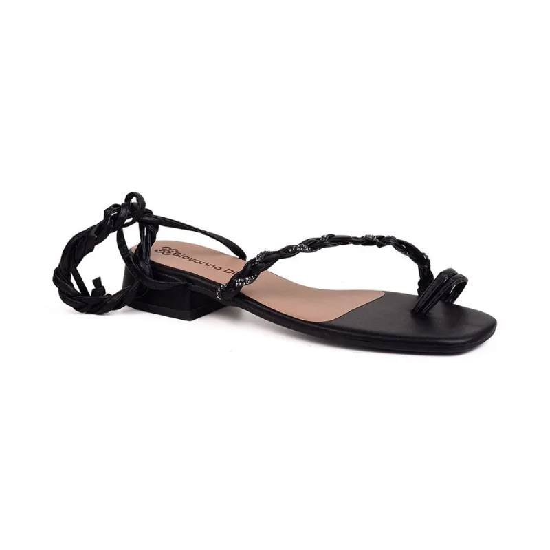 Sandália De Amarração Com Trançado E Strass Select Preto 39