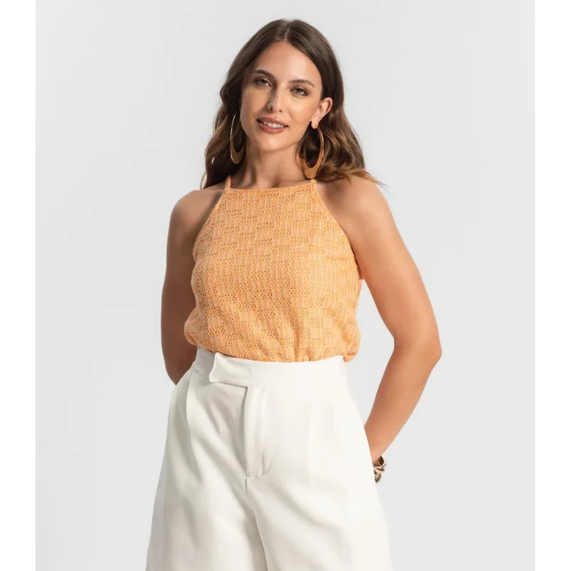 Blusa De Alça Em Tricot Endless Laranja G