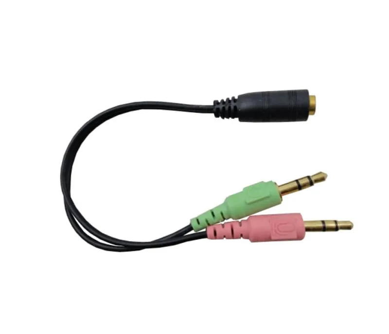 Cabo Adaptador Splitter Divisor de Fone e Microfone 2 P2  Macho x 1 P2 Fêmea - Verde