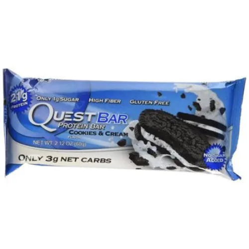 Quest Nutrition Protein Bar, Cookies Cream, 20g Protein, 2.1oz Bar, 12 Count - QUEST BAR