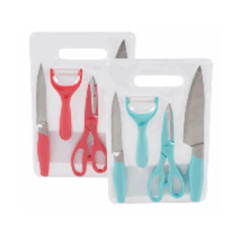 CONJUNTO 5 PÇS, TÁBUA, FACAS, TESOURA, CORTADOR IMPORT