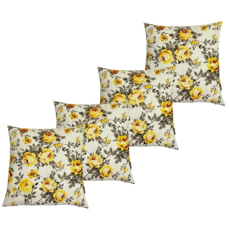 Kit 4 Capa De Almofada Belize Floral Amarelo Impermeável